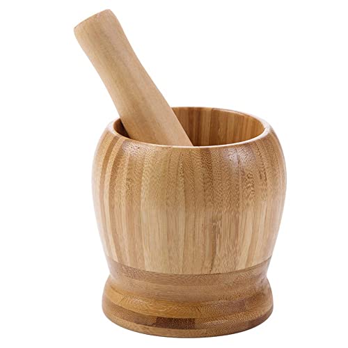 Mortero y mortero, mortero de madera, mortero redondo y mortero, conjunto de mortero y mortero, mortero de madera con mortero, especias, pimientas, ajo y nueces, utensilios de cocina (grande)