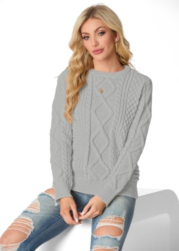 Image of GRECERELLE 2026 Womens Fall Winter Long Sleeve Casual Pullover Sweater Tops | Crewneck, Cable Knit, Chunky, Vintage Style, Anti-static(XS-2XL)