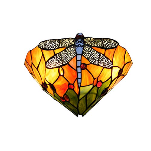 QEGY 11.8" Tiffany Stil Wandleuchte Innen Schlafzimmer Wandlampe Vintage Tiffany Lampe Dragonfly Wandlampe mit Buntglasschirm, E27 Pastoral Wandleuchte Retro Küche Restaurant Landhaus Wandbeleuchtung Cover