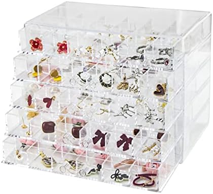 Zuiaso Acrylic Jewelry Box with 5 Drawers, 120 Compartments Transparent Storage Box, Transparent Display Stand for Earrings, Necklaces, Rings and Bracelets
