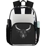 Sac à dos transparent en PVC robuste pour filles, garçons, adolescents, avec compartiment pour ordinateur portable pour femme, homme, travail, voyage, 45 x 28,4 x 15,7 cm, Black Animal Camargue Bull