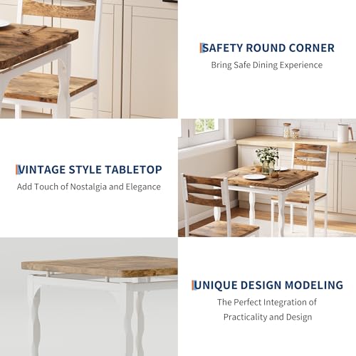 Image of Garvee 3 Piece Dining Table Set, Farmhouse Style Dining Table and Chairs Set for 2, Dining Set for Dining Room Kitchen Apartment, White & Brown