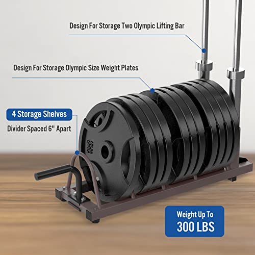Royal Fitness Horizontal Weight Plate Rack Organizer And Olympic Bar Holder With Handle And Wheels, Plate Storage #TOP1