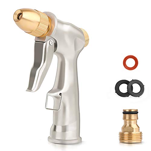 Growom Garden Hose Nozzle 4 Adjustable Spray Patterns Garden Sprayer Heavy Duty Metal Hose Nozzle with 3 Washers for Gardening, Car Washing, Pet Bathing and General Cleaning