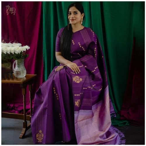 Image of Flosive Women's Kanjivaram Silk Saree With Beautiful Blouse With Zari Border