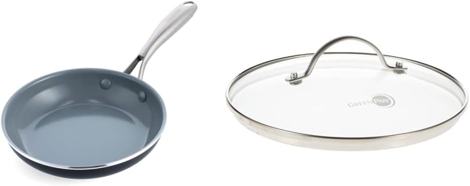 GreenPan Swift Healthy Ceramic Nonstick, 8" Frying Pan Skillet, Stainless Steel Handle, PFAS-Free, Dishwasher Safe, Oven Safe, Black & Glass Lid with Stainless Steel Handle, 8"