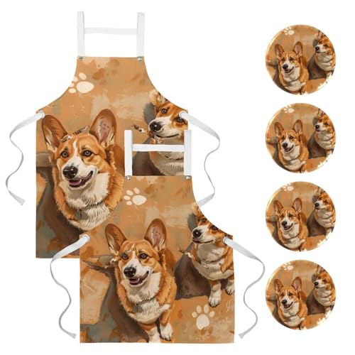 Tablier de cuisine lot de 2 imprimé chien pour restaurant bar