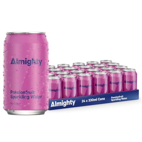Almighty Passionfruit Sparkling Water 330ml - 24 Pack, Sugar Free, Low Calorie, Vegan - Natural Flavour, Zero Plastic - Clean & Refreshing Drink - Perfect Thirst Quencher - Charcoal Filtered for Purity