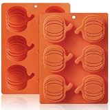 HKNMTT Pumpkin Silicone Molds 2 Pack 6 Cavity Halloween Mold Set for Fall Chocolate Candy Soap Wax Melts Jello Cake Pop Apple Cider Baking Tray Thanksgiving 3D Food Grade Spooky Treats