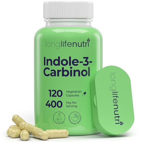 LongLifeNutri Indole-3-Carbinol 400mg - 120 Vegeterian Capsules, 4-Month Supply, Organic Supplement for Hormone Balance & Cellular Health, Lab Tested, Made in USA