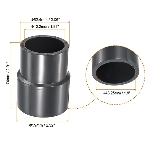 Conector reductor UPVC 1-1/2" a 1-1/4" socket acoplamiento recto gris 3