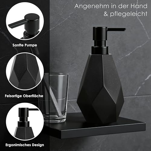 Seifenspender schwarz matt - Skara - Soap Dispenser im Fels-Design - Spülmittelspender Küche und Bad für Nordic-Liebhaber - Pumpspender, geeignet für Flüssigseife oder Spülmittel 6