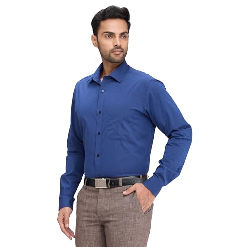 Image of Raymond Men Slim Fit Solid Pattern Pure Cotton Semi Cutaway Collar Full Sleeve Formal Shirt