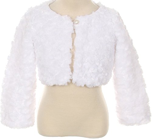 BluNight Collection Faux Fur Long Sleeve Pearl Bolero Little Girl Special Occasion Bolero