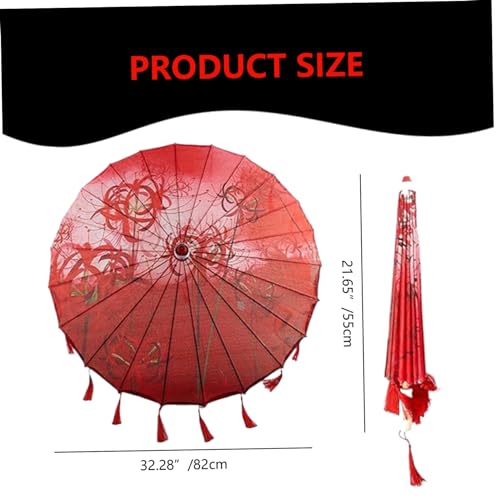 Paraguas japonés de seda de 32 pulgadas con lirio rojo y borlas 2
