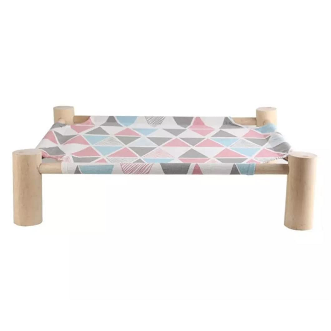 Hintyne Cat Bed Cat and Dog Hammock, Wooden Cat Hammock Overhead Cooling Bed, Detachable Portable Indoor/Outdoor Pet Bed for Cats and Puppies (Colorful Triangles)