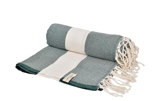 Tadussi XXL Strandtuch 200 x 200 cm Baumwolle Fouta-Stil Stranddecke & Picknickdecke Sandfrei Schnell Trocknend (Smaragdgrün 200 x 200 cm)