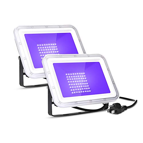 Image of 2 Pack 60W Purple LED Black Lights Flood Light with Plug(5ft Cable) , IP66 Waterproof, for , Stage Lighting, Aquarium, Body Paint, Fluorescent Poster, Neon Glow, (60W)