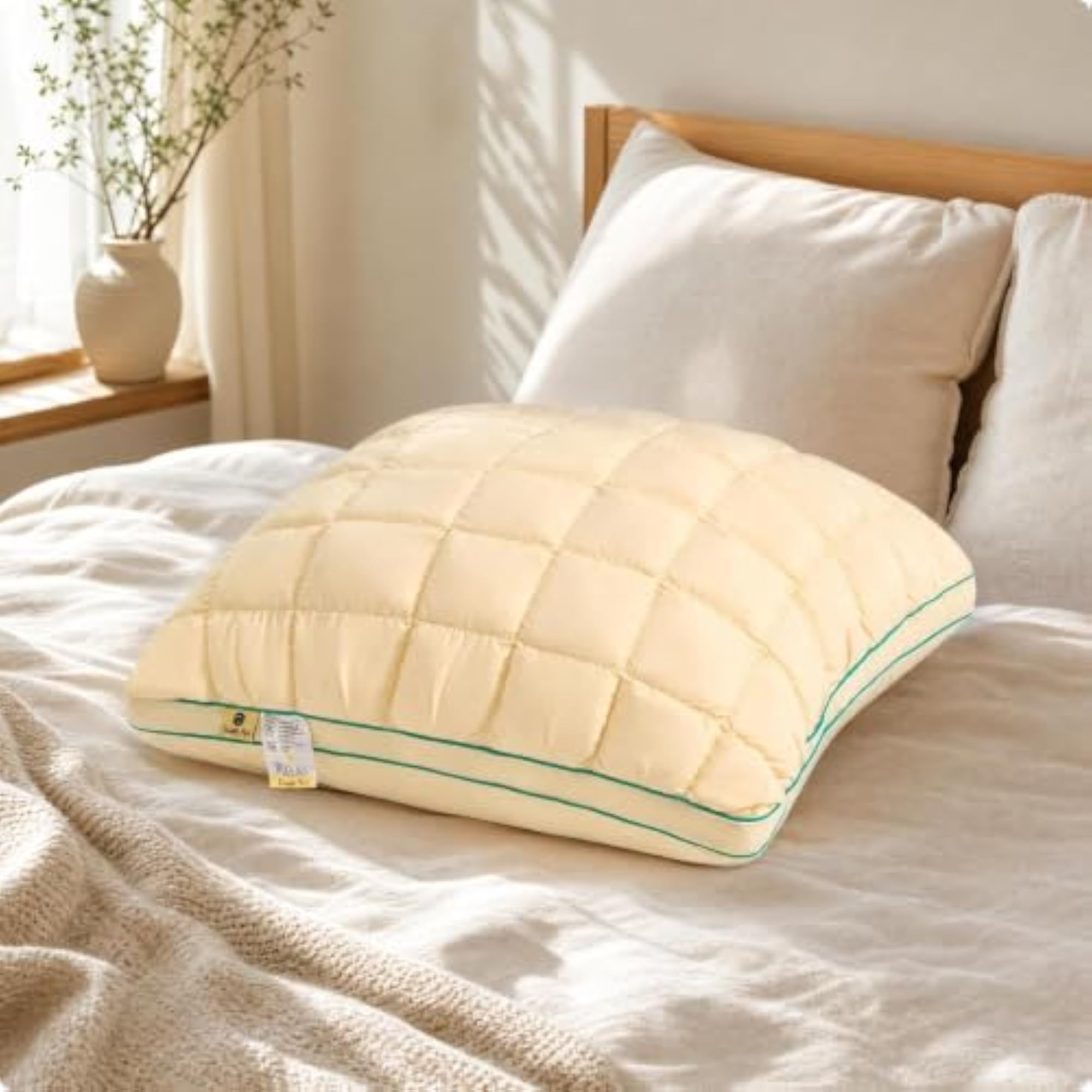 Quilted Pillow Medium Support, Polyester Fiber, Yellow