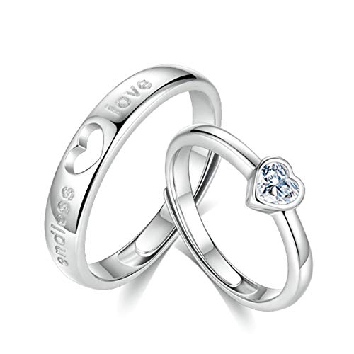 Bagues personnalisables pour couples en argent sterling réglables avec zircone