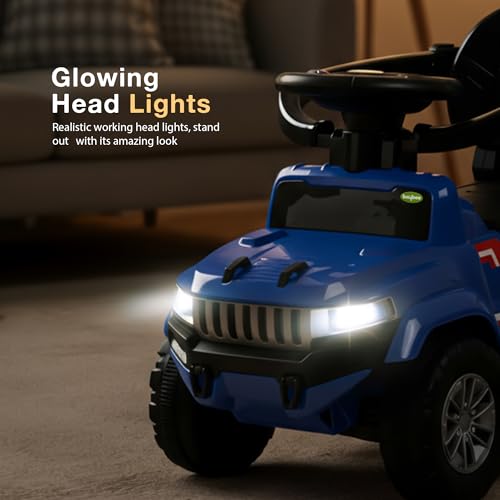 Image of Baybee Speedy Pro Baby Ride on Car for Kids with Parental Handle | Portable Kids Car with LED Lights, Music, Backrest & Basket | Toy Rideons Jeep | Toddler Push Baby Cars for 1 to 3 Years (Blue)