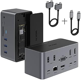 Docking Station, 18in1 USB C Docking Dtation for Windows/MacBook Pro/Air/Thunderbolt 3 Dock with SSD Enclosure 3 HDMI DP100W PD3.0 RJ45 SD/TF Card Reader Audio&Mic 5 USB Ports.