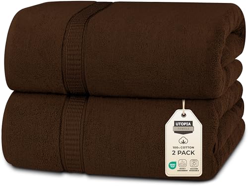 Utopia Towels Luxurious Jumbo Bath Sheet 2 Piece, 600 GSM, 35 by 70 Inches, 100% Ring Spun Cotton, Highly Absorbent and Quick Dry Extra Large Bath Towel, Super Soft Towel, Dark Brown