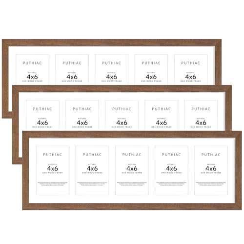 8x24 Oak Wood Picture Frame - 8x24 Photo Frame with Mat Display 5Pcs 4x6 Photos, 4x6 Picture Frame Wood, Natural Solid Wooden Picture Frames for Wall Art Photo and Prints(3 Pack, Walnut)