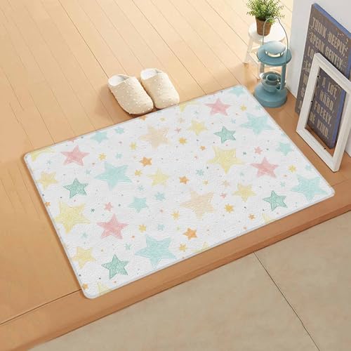 Stars Colorful Antifatigue Kitchen Bath Door Mat Cushioned Runner Rug,Washable Welcome Floor Sink Mat,Waterproof & Non-Slip Kitchen Standing Doormat,Joyful Cartoon Minimalist Geometric Style 18