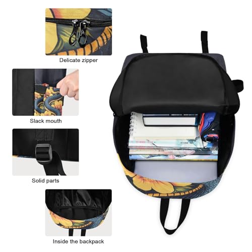 Backpack Lunch Bag Set Floral Snake Print, Big Storage Travel Backpacks with Insulated Lunch Box for Office Hiking Picnic3