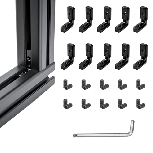 Image of 3030 Series Aluminum Extrusion Inside Corner Brackets - 10 Sets Black Brackets for 8mm T-Slot, CNC /Robotics Frame Accessories
