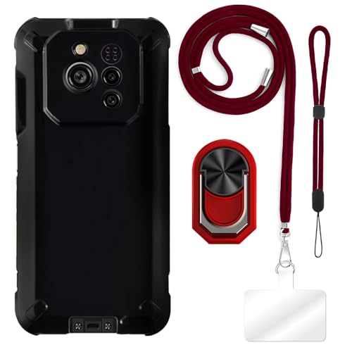 ESACMOT [4 in 1 Case Compatible with Ulefone RugOne Xever 7 Pro with Lanyard, Wrist Strap and Ring Holder, Protective Cover Anti-Drop Secure Travel Kit (Black+Red Set)