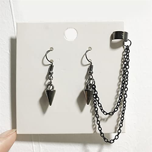 Andpai Unique Lightweight Black Silver Punk Long Tassel Chain Ear Cuff Earrings 316L Stainless Steel Vintage Barrel Nails Crawler Climer Dangle Drop Stud Earrings For Men Women Unisex (Black) #TOP6