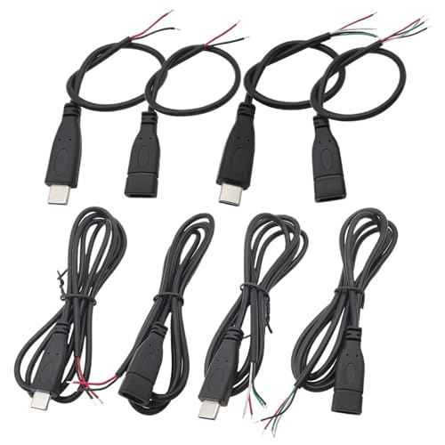 WUZDPRCJ 1/3Pcs 0.3 metres 1M 2M USB Type C Male Female Power Supply Cable Charge Connector Welding 2Pin 4Pin Wire Extension Adapter(Type-C Male 2P,1M_3PCS)