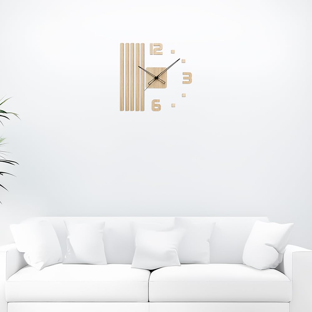 PRIM Veneer DIY Wanduhr aus Holz, hergestellt in der EU, Wanddekoration 400 x 450 mm, 3D-Zahlen, sehr leise, für Küche, Schlafzimmer