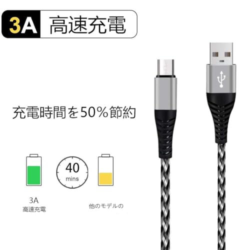 Micro USBケーブル 3A 急速充電 【3本セット 2m+2m+2m】 マイクロ usb ケーブル 高速データ転送 高耐久編 組ナイロン編みケーブル 断線防止 アンドロイド USB-A - Micro-B Galaxy Xperia ps4コントローラー プリンター対応 Android多機種スマホ対応 android充電ケーブル (黒)