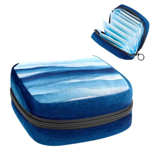 Blue and White Frozen River Under Ice Sanitary Napkin Storage Bag, Large Menstrual Cup Pouch with Zipper, Period Pads Bag Store Panty Liners Tampons for Girls Women