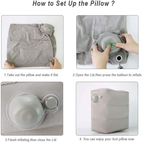 Image of Inflatable Foot Rest Pillow with Innovative Pump Nozzle - Portable Travel Leg Support for Kids & Adults, Airplane Bed for Toddlers, Office, Car, Camping - No Mouth Blow (Grey)