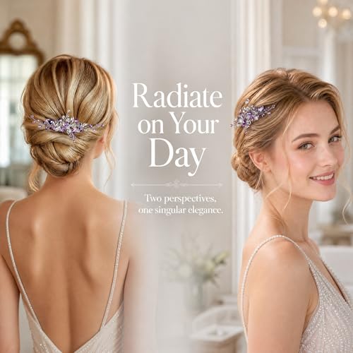 Accesorio para cabello morado con pedrería y clip de boda miniatura 5