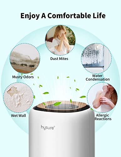 Hysure Dehumidifier 1400Ml(49Oz) For 2200 Cubic Feet (220 Sq Ft) Ultra Compact, Quiet And Portable Dehumidifier For Basement, Home, Room, Garage, Bedroom, Bathroom, Wardrobe With Safe Auto Shut Off #TOP3