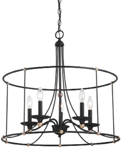 Minka Lavery 1047-677 Westchester County Chandelier, 5-Light, 300 Total Watts, 25-in H x 24-in W, Sand Coal Black with Skyline Gold Leaf Accents