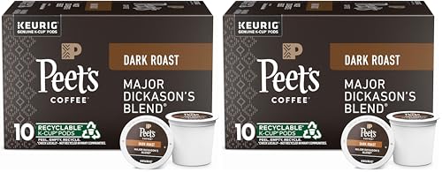 Peet's Coffee, Dark Roast K-Cup Pods for Keurig Brewers - Major Dickason's Blend 10 Count (1 Box of 10 K-Cup Pods) (Pack of 2)