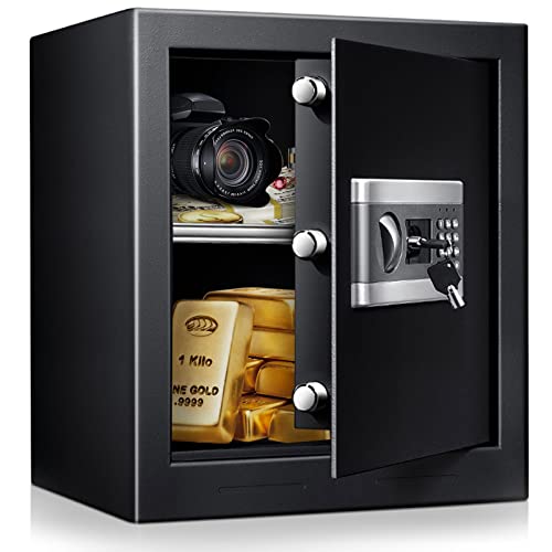 Safe Box Fireproof Waterproof, 1.53 Cub Dual-security Steel Fireproof Safe Cabinet with Keypad Led Indicator, Digital Combination Lock Safe, for Money Gun Jewelry Document