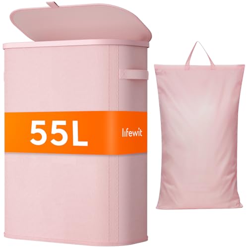 Lifewit Cesto Ropa Sucia, Cesta Ropa Plegable con Bolsa Extraíble y Asa, Cubo Ropa Sucia con Tapa, Laundry Basket para Dormitorio, Baño, Lavandería, Dormitorio, 55 L, Rosa