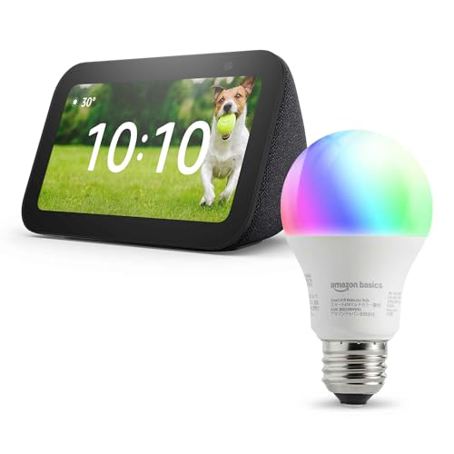 【セット買い】Echo Show 5 (第3世代) チャコール + Amazonベーシック スマートLED電球 (E26・60W形相当 800lm・調光・調色タイプ)