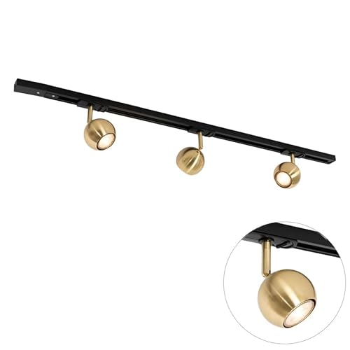 QAZQA Carril moderno monofásico 3 luces negro con oro - Gissi Acero/Aluminio/Plástico Alargada Adecuado para LED Max. 3 x 8 Watt