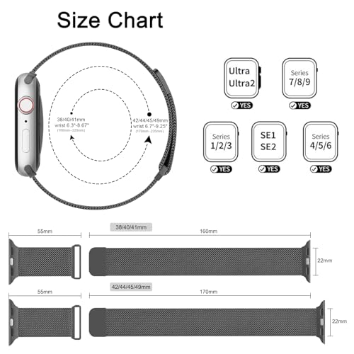 Image of Meliya Metal Straps Compatible for Apple Watch Strap 38mm 40mm 41mm 42mm 44mm 45mm 46mm 49mm Women Men, Adjustable Mesh Loop Magnetic Milanese Band for iWatch Series 10 9 8 7 6 5 4 3 2 1 SE