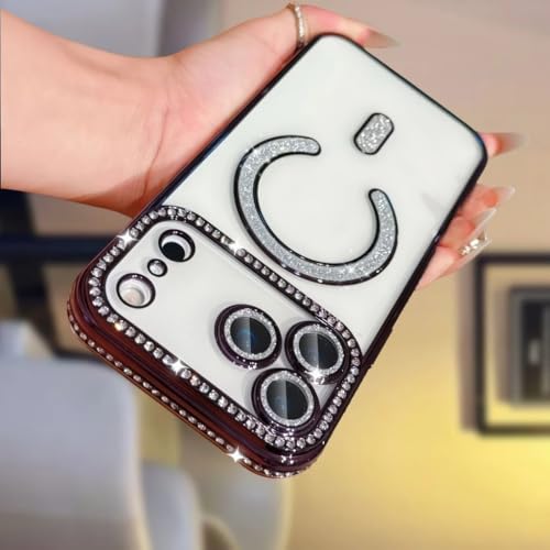 Image of for iPhone 17 Pro Max Magnetic Glitter Case,Luxury Bling Rhinestone Diamond Plated Bumper Case Sparkle Camera Lens Protection Clear Cover for iPhone 17 Pro Max (Purple)