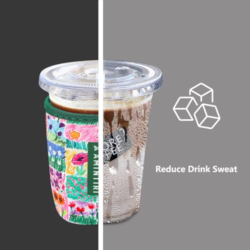 Image of 3 Pack Reusable Sleeve for Iced Coffee Cup, Coffee Neoprene Sleeve for Iced&Hot Drinks, Coffee Sleeve Compatible with Starbucks, Dunkin Coffee Cup. (Green Garden)