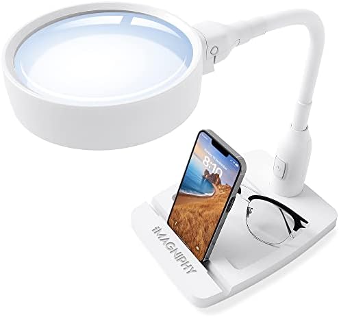iMagniphy 8X Desk Magnifier with Light- Desktop Magnifying Glass with Light and Stand- Great to Repair Tech Gadgets & Hands-Free Reading, Crafts- Magnifying Desk Lamp with 6 LED Lights & Sturdy Base